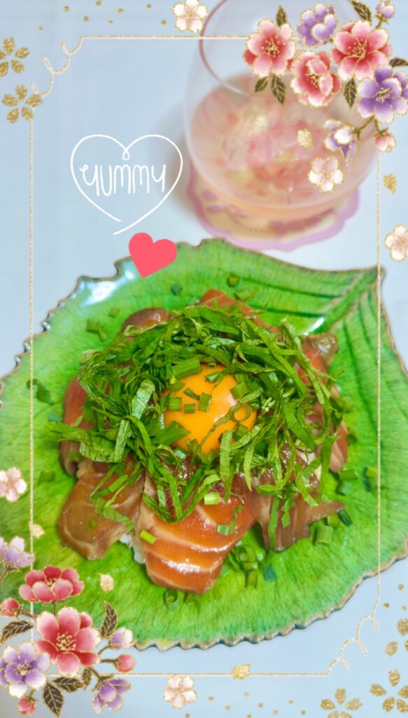 サーモン漬け丼、盛り付け完成