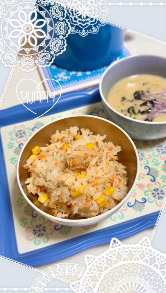 ツナとコーンバターの炊き込みご飯　完成写真1