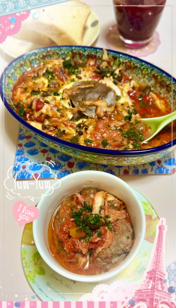 ミートボールのトマトオーブン焼き 完成写真1