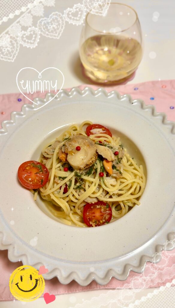 白だし香る ホタテの和風冷製パスタ 完成写真1