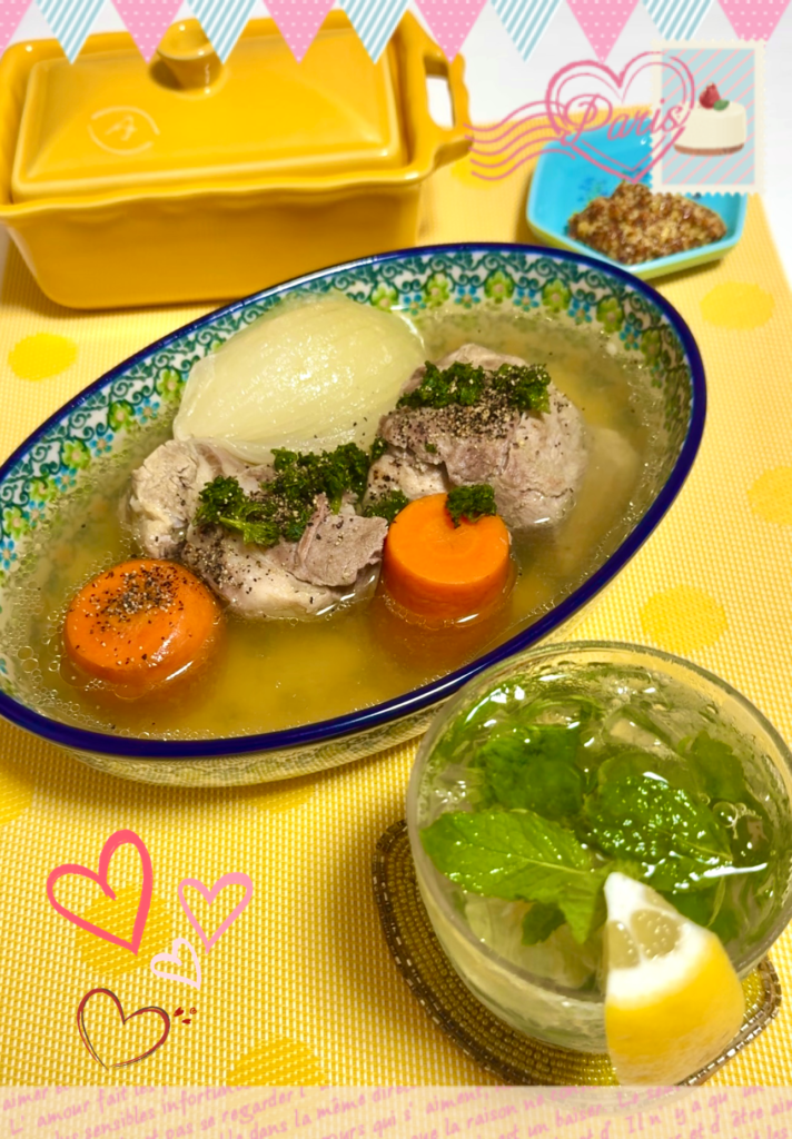 ほおっておくだけでごちそうに♡豚肩ロースの特別ポトフとレモンシロップのノンアルモヒート風 完成写真